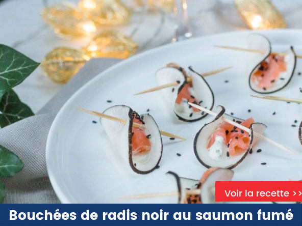 Bouchées de radis noir au saumon fumé